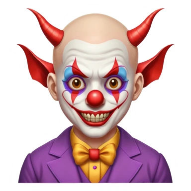 demonic clown wearing a leisure suit, bald with different horn styles sticker