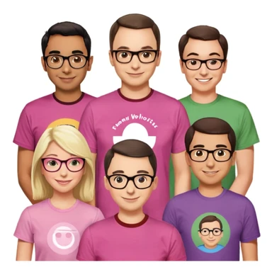 Generate amoji's for the main characters of The Big Bang Theory: Sheldon, Leonard, Penny, Raj, Howard, Bernadette, Amy, Steward. sticker