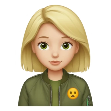 a blonde girl wearing a khaki green bomber jacket sticker