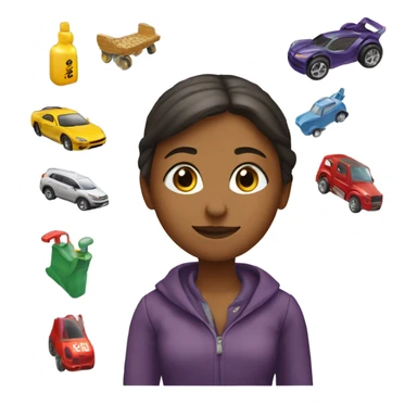 A woman who playing with the toys cars, and the word “Ok” at the top sticker