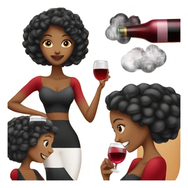 mulher morena de cabelo preto liso com um cropped vermelho tomando uma taça de vinho  sticker