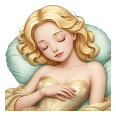 Cinematic Realistic Sleeping Cinderella Portrait, portrayed with exceptional realism: her luminous porcelain skin and exquisitely detailed golden-blonde hair lie softly under the gentle caress of natural light. Her eyes are peacefully closed in a serene, dreamlike slumber, and every fold and shimmer of her iconic ball gown is rendered with painstaking detail. The overall composition radiates a quiet, enchanting glow that encapsulates the timeless, restful beauty of a princess lost in a gentle, magical dream. sticker