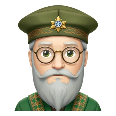 Dumbledore wear green scotland Tam o'shanter cap with decorative patterns, wear glasses, very long beard sticker