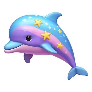 Yellow, purple, blue and pink streaked stuffed toy Dolphin with silver stars on it sticker