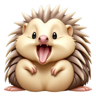 Cinematic Cute Yawning Echidna Portrait Emoji, Head tilted slightly with a dramatic, wide-open yawn, showcasing a soft, downy spiky fur with a slightly drooping snout and small, drowsy eyes, Simplified yet irresistibly adorable features, highly detailed, glowing with a soft, cozy glow, high shine, relaxed yet expressive, stylized with a touch of prickly whimsy, bright and endearing, soft glowing outline, capturing the essence of a sleepy yet affectionate echidna, so drowsy it feels like it could curl up out of the screen for a nap! sticker