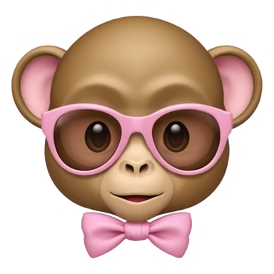Monkey face emoji wearing sunglasses with a baby pink ribbon on the left side sticker