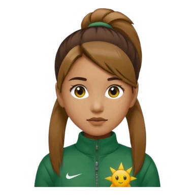 ​"A high-resolution mosaic of a girl with determined eyes and a high brown ponytail, meticulously crafted from thousands of tiny emojis."
​"The art captures her forest-green tracksuit and a sun-drenched, blurred background using creative emoji shading." sticker