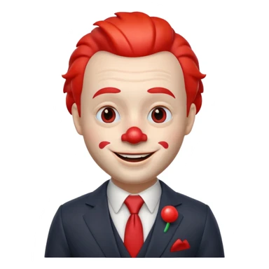 A 3D cartoon man with a red clown nose, smiling expression, wearing a suit, soft lighting, realistic Memoji-style. sticker