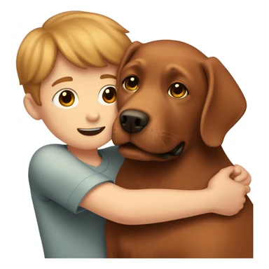 Red Labrador giving brown haired boy a hug sticker