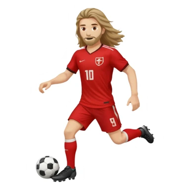 long haired man soccer player with red jersey sticker
