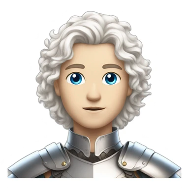 white androgynous guy white long curly hair armor blue eyes sticker