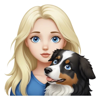 pale girl with blue eyes and long blonde hair and black white Australian shepherd. sticker