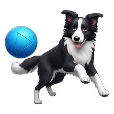 Border collie playing football with blue ball sticker