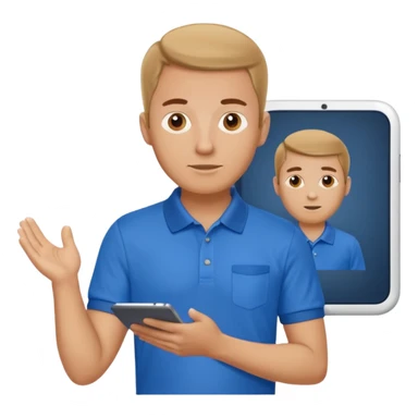 a whiteman wearing a blue polo shirt making a slideshow presentation sticker