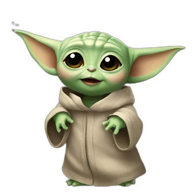 baby yoda singing with floating music notes sticker