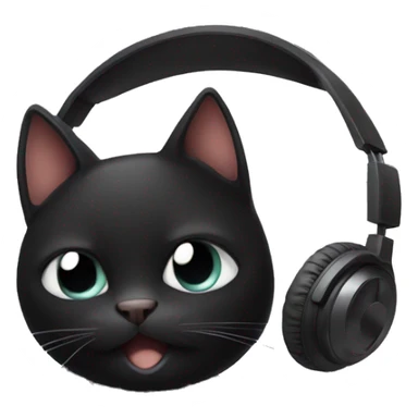 Black cat listening to music with headphones  sticker