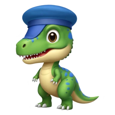 Let’s do a cute green T Rex dinosaur with a blue beret  sticker