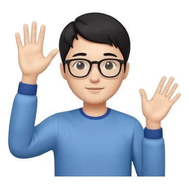 3D avatar of a Korean male frontend developer,
soft friendly expression,
short black hair with middle part,
one hand raised as if explaining,
clean and minimal style sticker