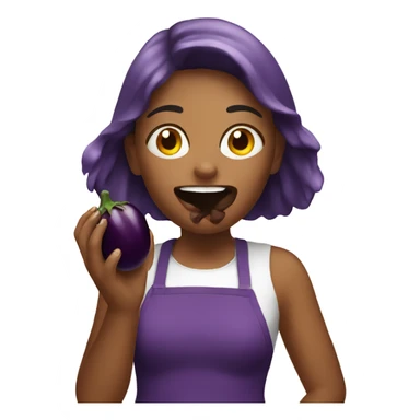 girl eating an eggplant sticker