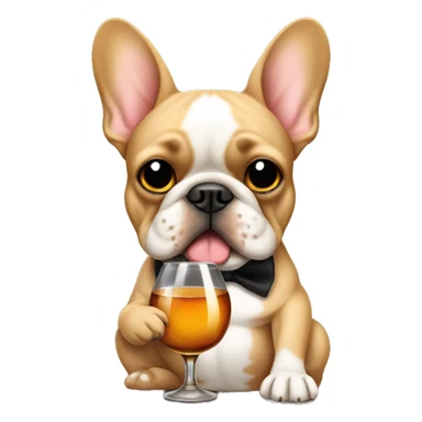Tan French bulldog holding a glass of whiskey sticker