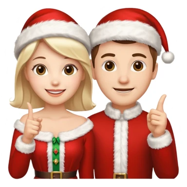 Adult couple wearing Xmas outfit pointing at you sticker