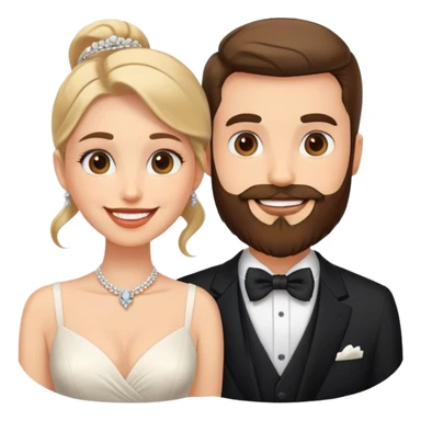 smiling couple in formal attire man has beard sticker