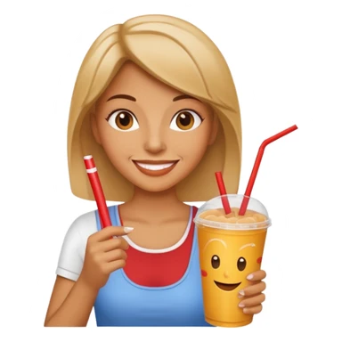 a woman holding fastfood drink sticker