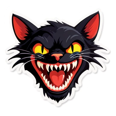 Black cat with fangs sticker