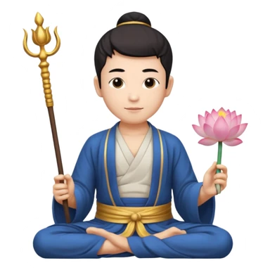 asian man with lotus, scepter, buddhism, lotus, white skin sticker