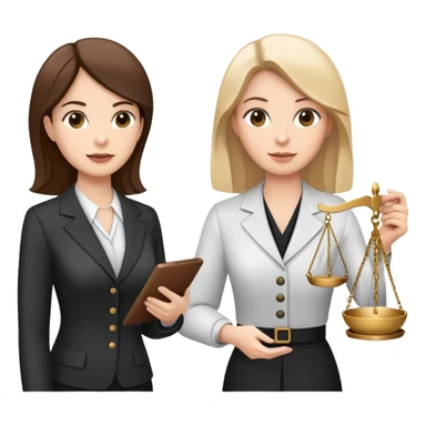 female notary with justice scale speaking with another woman sticker