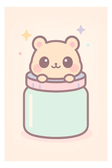 a small animal peeking out of a jar, playful style, kawaii, bright colors, joyful expression sticker