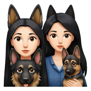 women with black long hair with german shepherd dog sticker