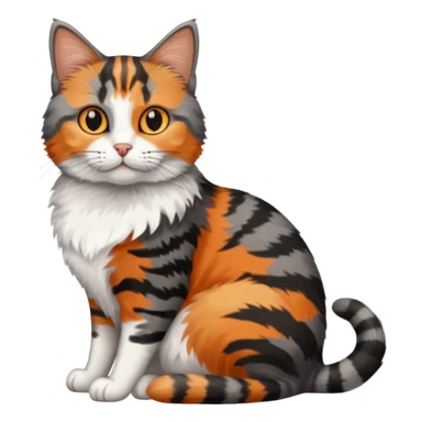 A grey tabby cat with dark grey stripes sitting next to a calico cat  sticker