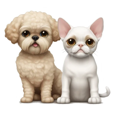 Beige blue eyed Devon Rex Cat sitting next to a larger beige shih tzu  dog  sticker
