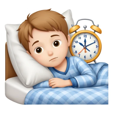 child tucked in bed with a clock showing bedtime, simple and cute sticker