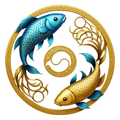 The zodiac symbol Pisces. Two fish in a “yin-yang” formation. One fish’s head is facing the other fish’s tail, and vice versa forming a hoop sticker
