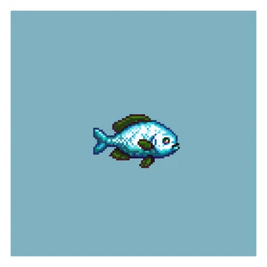 Minecraft cod fish item texture, eye pointing down-left at 45-degree angle, simple square texture, pixel art style sticker