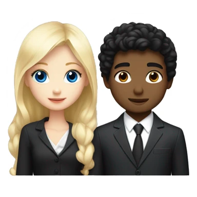 boy with black hair and blue eyes in suit kissing blond girl with hazel eyes with a cute black dress and both are white pale sticker
