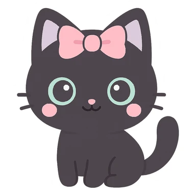 Add a cute gothic pet, a small black cat with a pink bow, in kawaii gothic style. Preserve transparent background. sticker