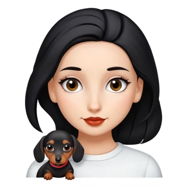 A beautiful girl with a black bun and a dachshund.
解释： sticker