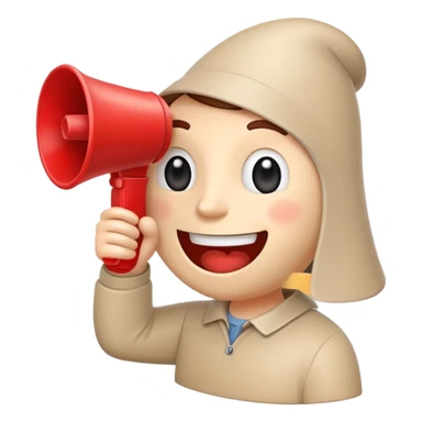 beige and red megaphone with a friendly smiling face sticker