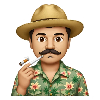 Mexican drug lord El Chapo with mustache and patterned shirt, smoking weed sticker