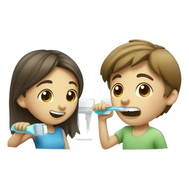 Girl and Boy brushing teeth sticker