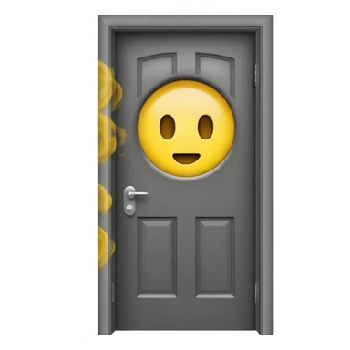 Minimalist emoji-style sticker of a half-open door, with smoke and a single glowing eye visible in the dark inside. Flat design, desaturated colors.
 sticker