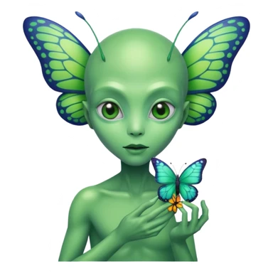an alien with a butterfly on hand sticker