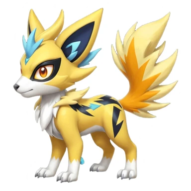 Feral Scaly Striking Slaying Badass Evil Handsome Lightning-patterned Zig-zagged buzzy fuzzy Meloetta-Renamon-Zeraora-Luxray-Cobalion-Absol-Vernid-fusion-hybrid-creature, full body  sticker