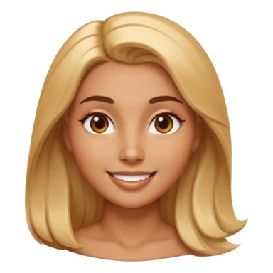 Create a 3D emoji in iOS emoji aesthetic style of a beautiful woman. She has smooth skin, shiny hair, soft facial features, and a gentle warm smile. Lighting is bright and balanced, with clean white background and soft shadows. The design should look expressive, glossy like real iPhone emojis

 sticker