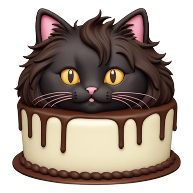 Fluffy black long haired cat cake sticker