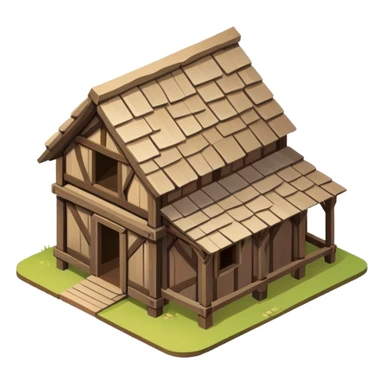 isometric medieval wood shack building sticker