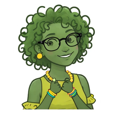 curly haired girl in glasses sticker